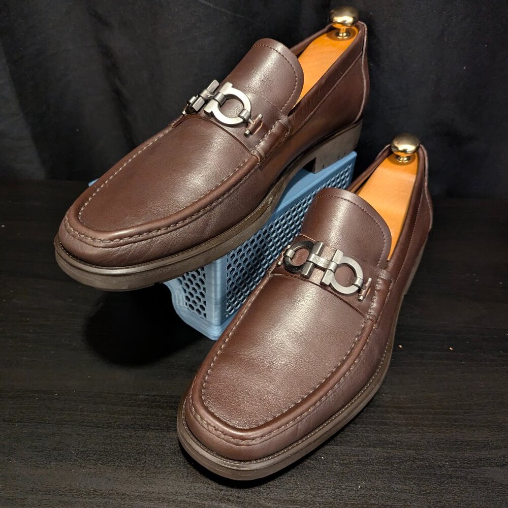 Salvatore Ferragamo Brown Leather Gancini Bit Loafers Men’s Size 11.5